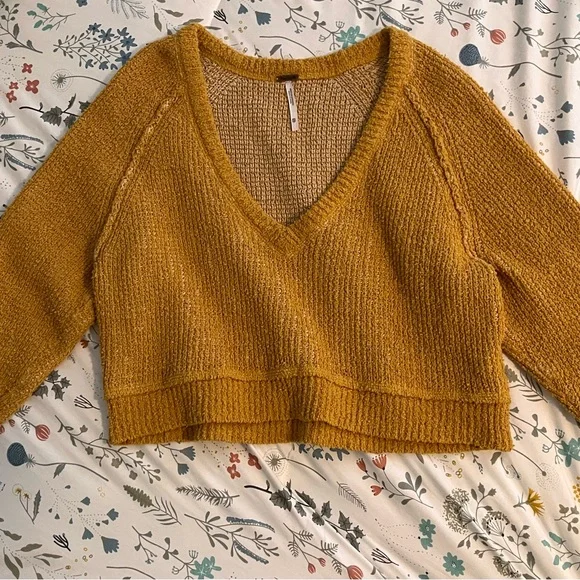Free People Mustard Cropped Sweater - Picture 5 of 7